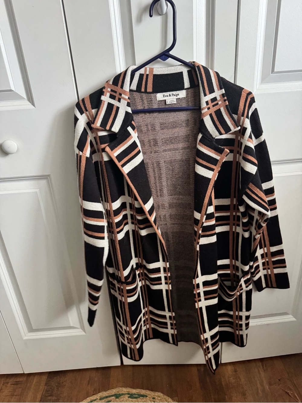 Eva & Paige Black Plaid Open-Front Blazer Cardigan